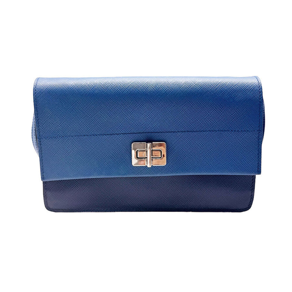Prada crossbody shoulder bag wallet Navy Blue silver leather